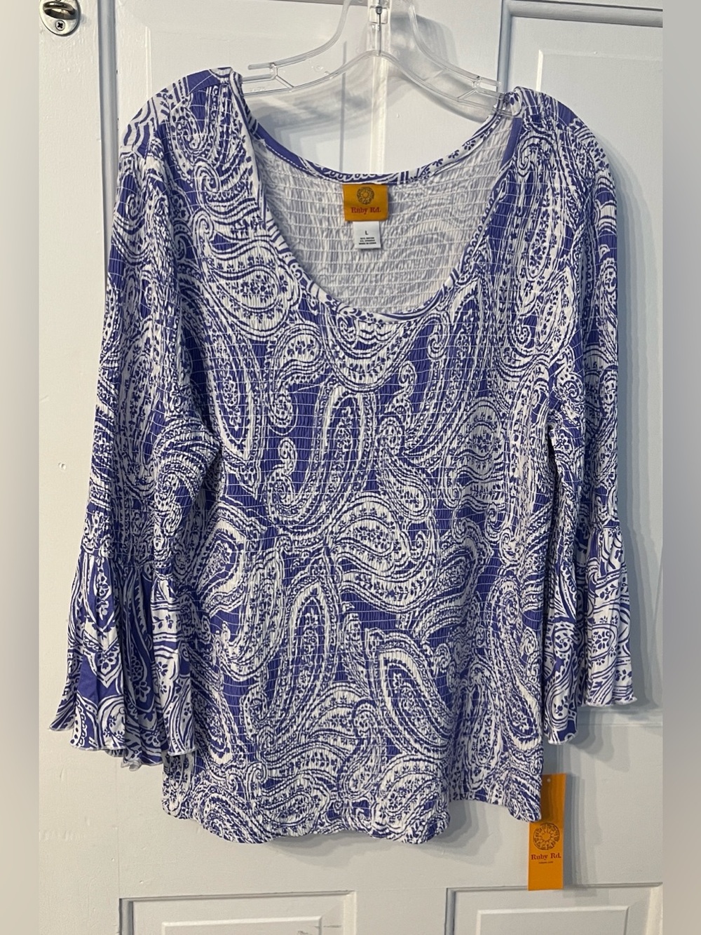 Ruby Rd. NWT Purple White Paisley Top 3/4 Bell Sleeves size L